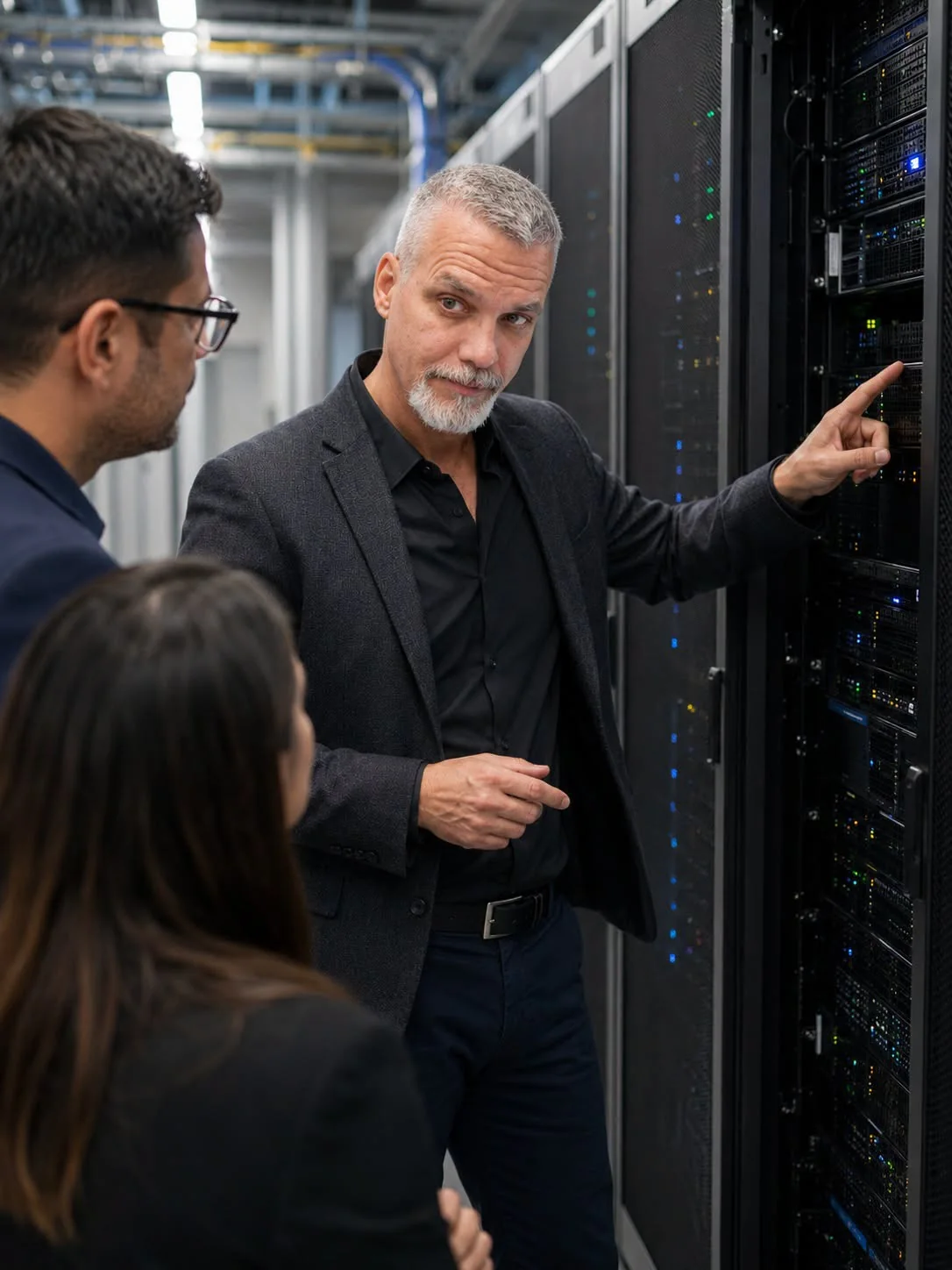 Chris Swearingin explaining infrastructure inside a data center