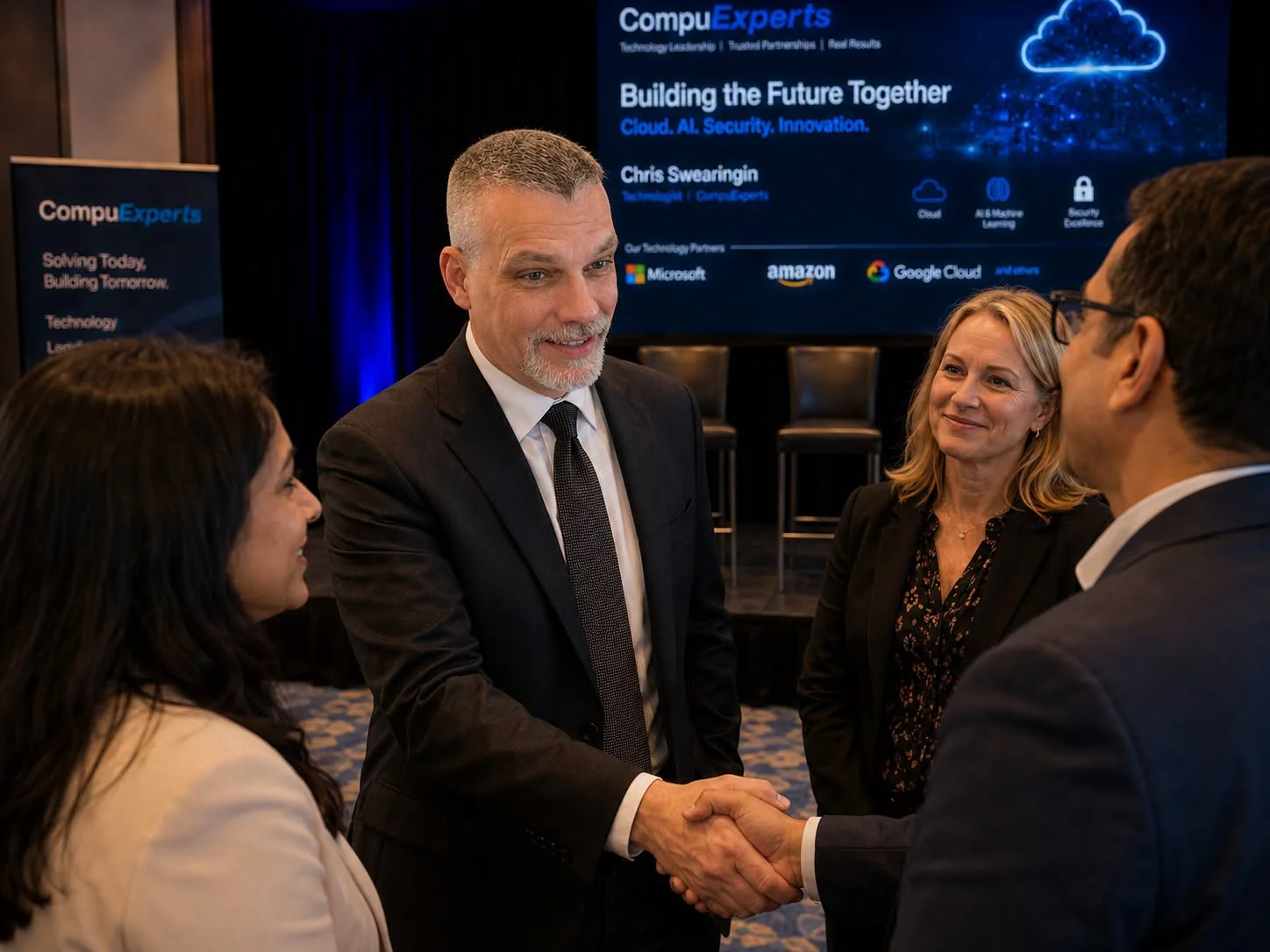 Chris Swearingin speaking with professionals at a technology gathering