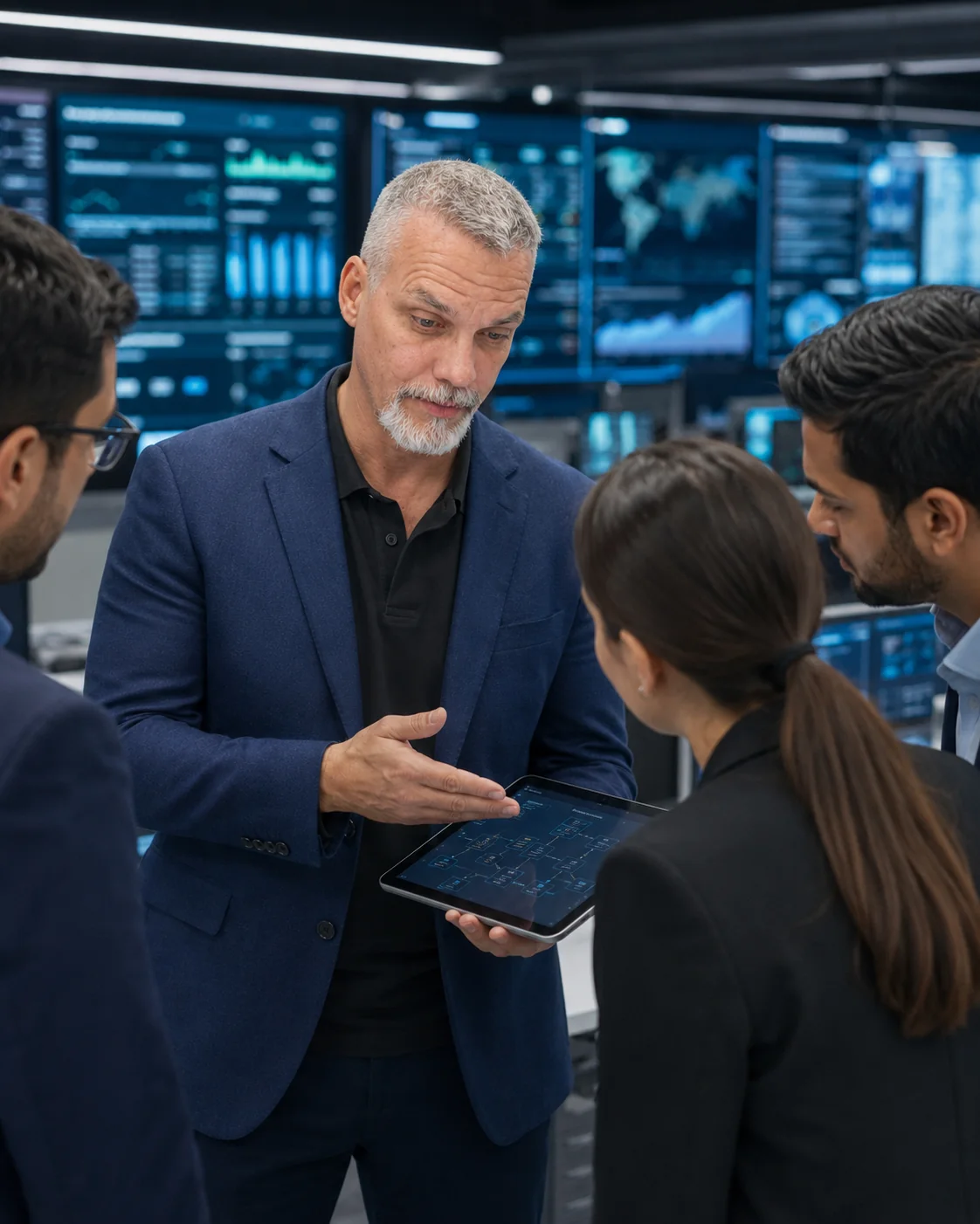 Chris Swearingin guiding a team inside a technology operations center