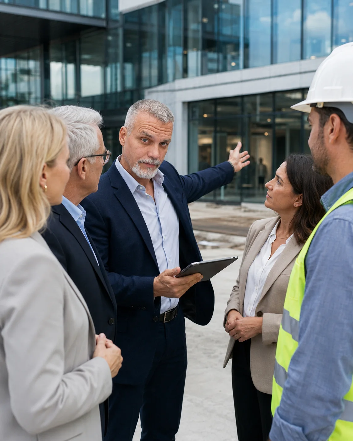 Chris Swearingin discussing site technology planning with a project team