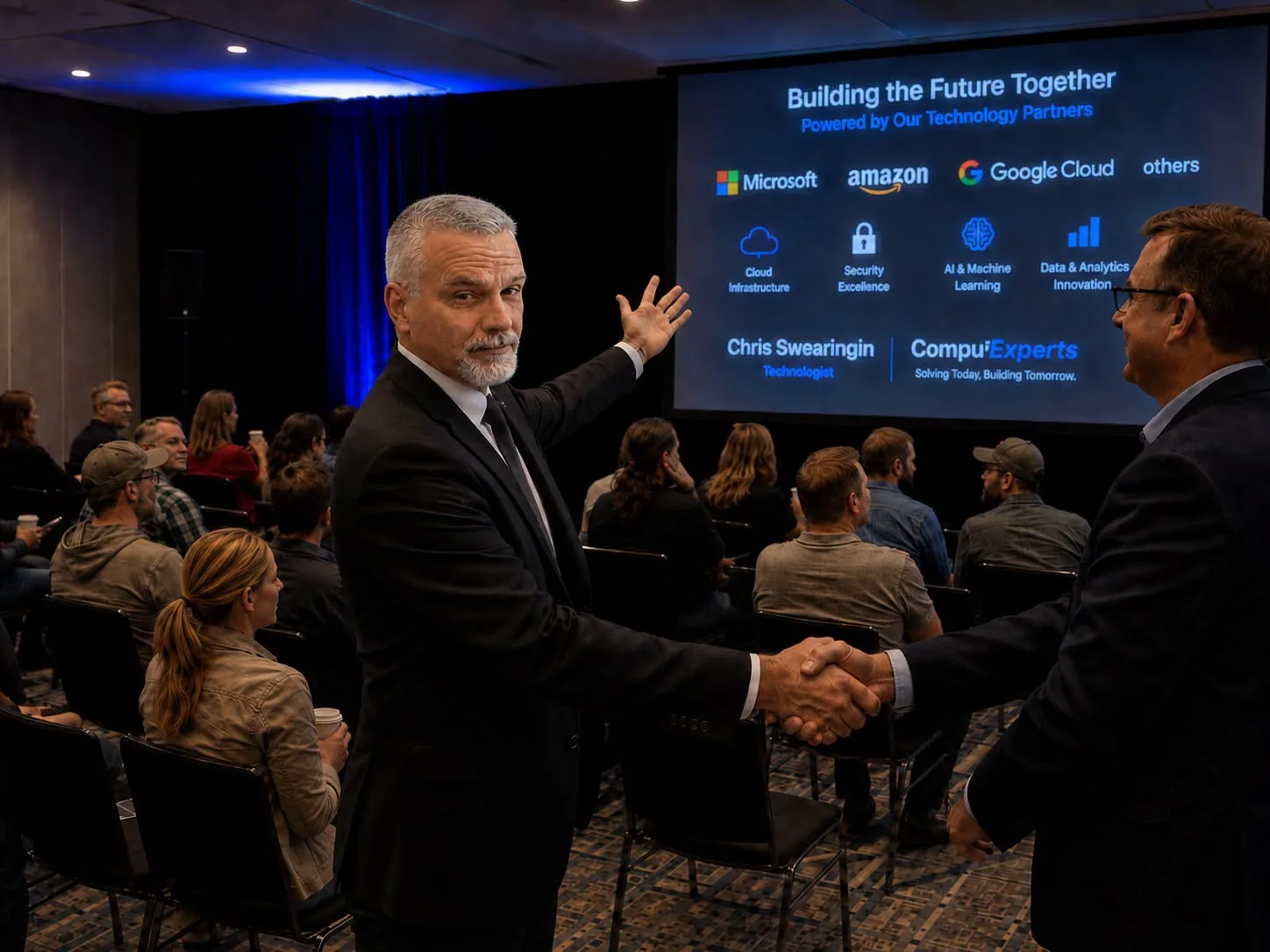 Chris Swearingin presenting technology strategy to an audience